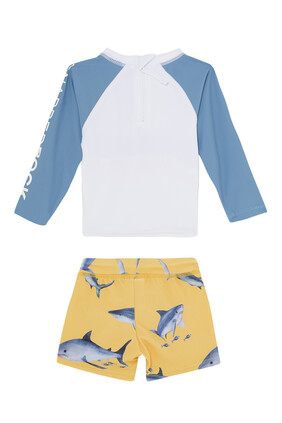 Sunrise Shark Long Sleeve Rash Top And Swim Shorts Set